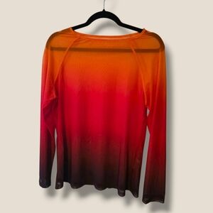 Women's Ombre Long-Sleeve Top - Red to Orange Gradient Totally Sheer
